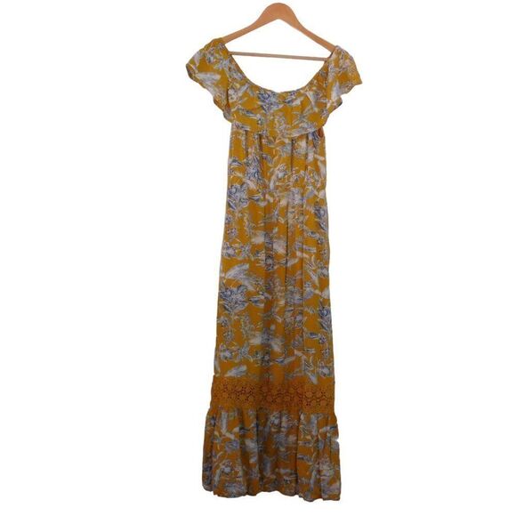 Susan Betro Dress Maxi Boho Long Floral Lined Crochet Medium Off the Shoulder - Picture 6 of 7